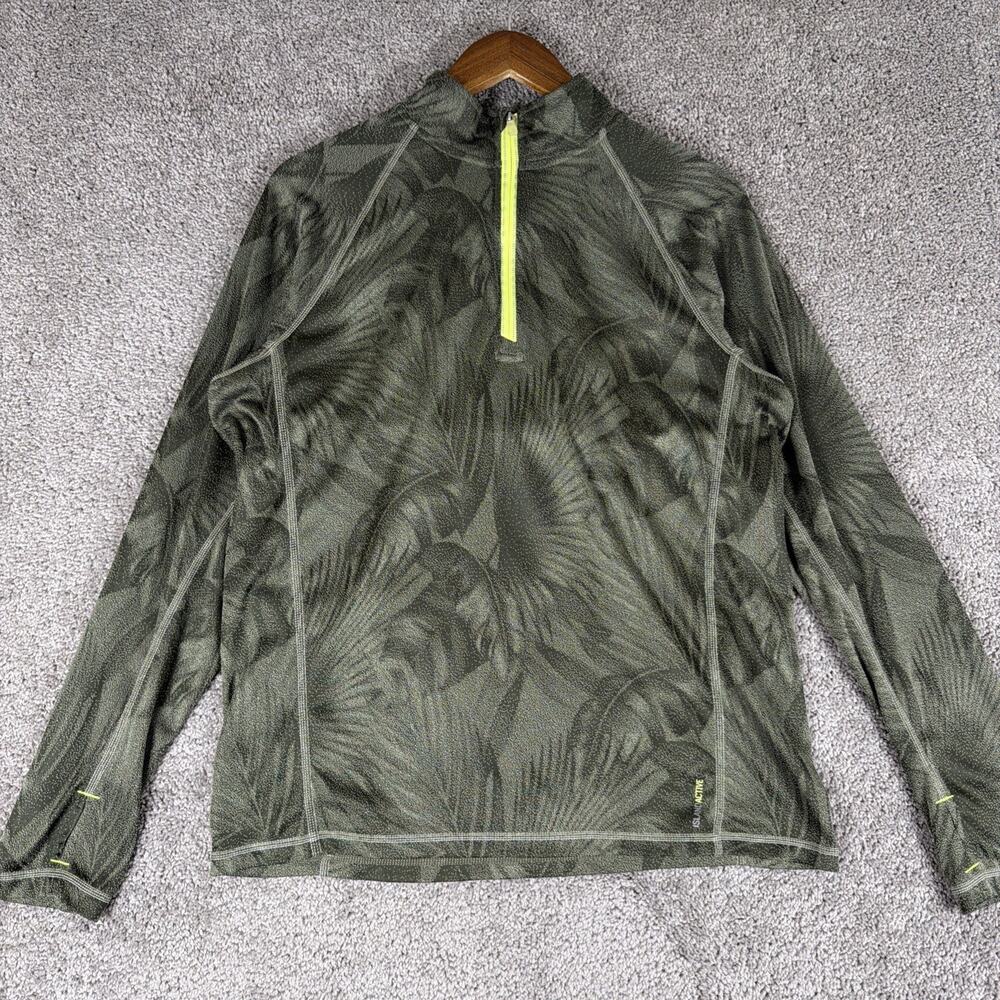 Tommy Bahama Sun Shirt Mens M Olive Green Floral AOP 1/4 Zip Island Active Top